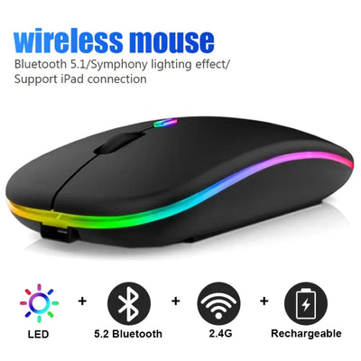 Wireless RGB Gaming Mouse – Dual Mode Bluetooth, Silent Click, Rechargeable