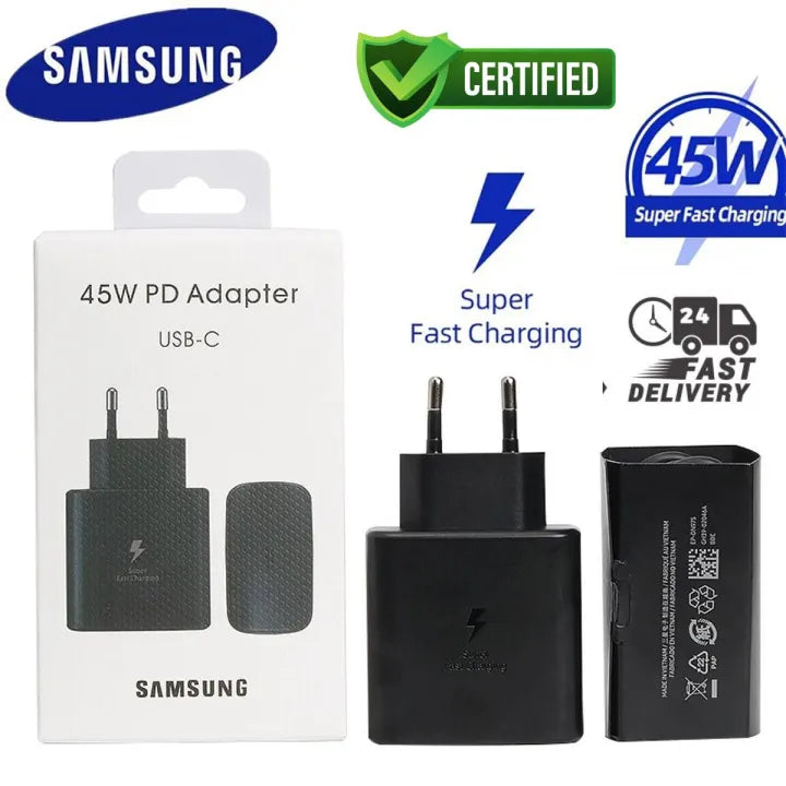 Samsung 45W Super Fast Charger with Type C to Type C Cable, PD 3.0 PPS, Compatible with Galaxy S22, S21, Note 20, and More
